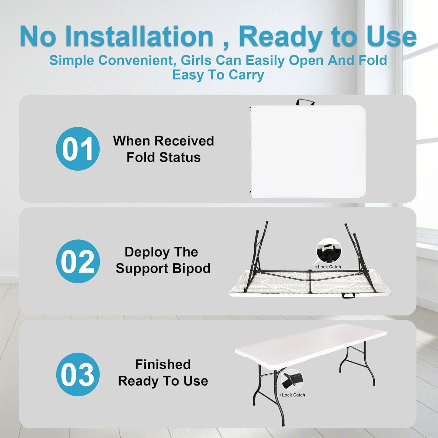 Bblife 6FT Folding Tables Heavy Duty Folding Table, Multi-Functional Fold up Table for Outdoor Camping Picnic Parties, Indoor Events White Training Table with 330lbs Static Weight Capacity