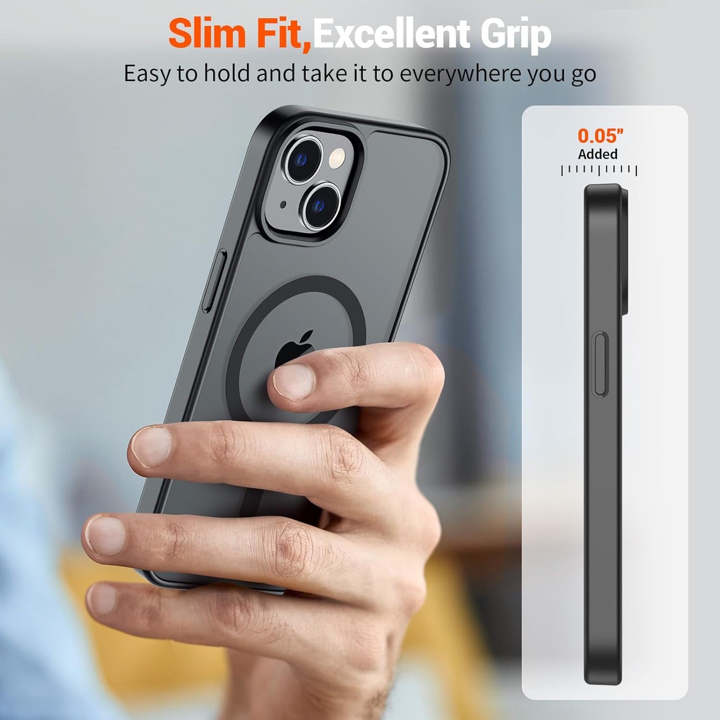SUPFINE Magnetic for iPhone 14 Case & iPhone 13 Case (Compatible with MagSafe)(Military Grade Drop Protection) Slim Translucent Matte Shockproof Phone Cover,Black