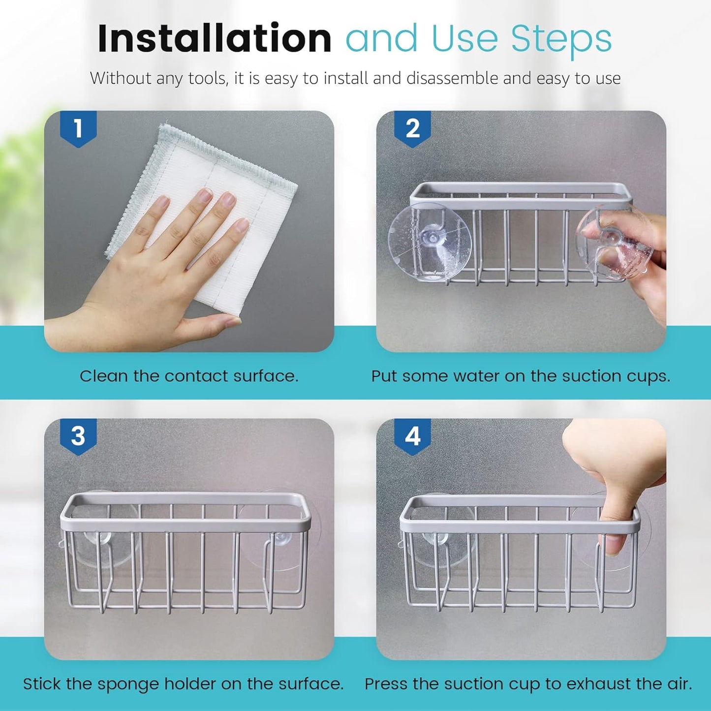 Sponge Holder for Kitchen Sink, Kitchen Sink Sponge Holder,Sink Caddy,Dish Soap Holder （Mat Silver）