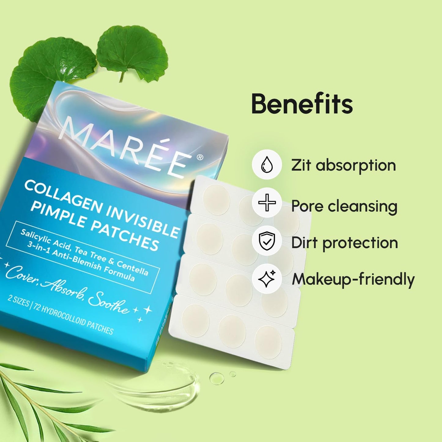 MAREE Pimple Patches for Face - Acne Clearing Device - Clear Acne Patches for Face - Invisible Hydrocolloid Patch Parches Para Acne Stickers Zit Dots - Cystic Zit Healing Blemish Pinple Covers