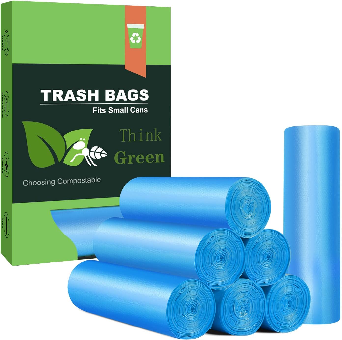 Small Trash Bags, AYOTEE 4-6 Gallon Compostable Garbage Bags, 4 Gallon Trash Bags, Unscented Leak Proof Biodegradable Bags Wastebasket Liners, Bathroom trash bags, Compost Bags (100 Counts, Blue)