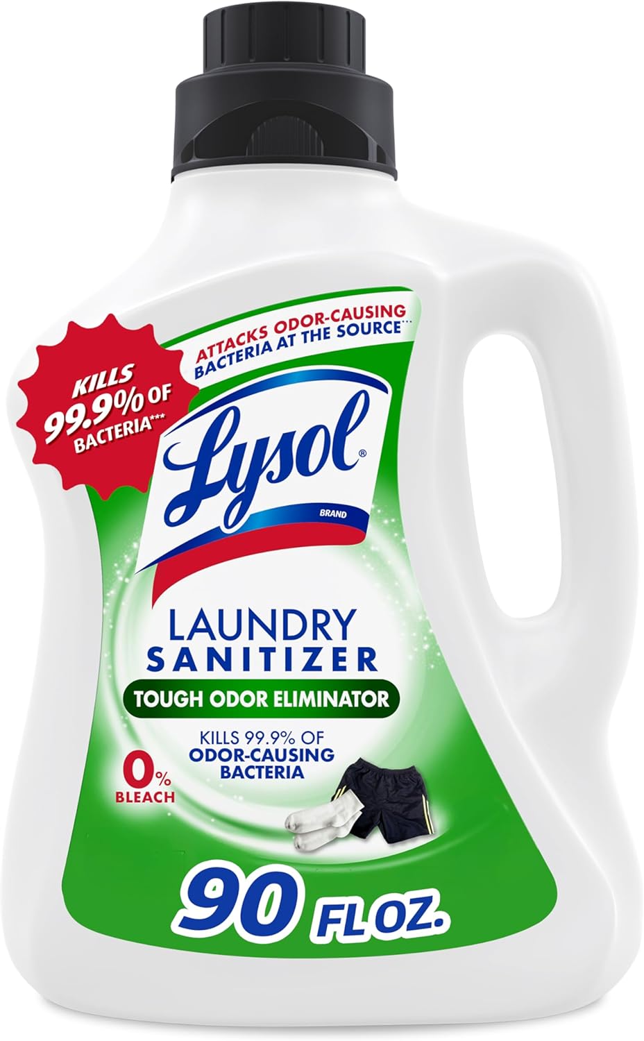 Lysol Tough Odor Eliminator Laundry Sanitizer Additive, Sanitizing Liquid for Gym Clothes and Activewear, 0% Bleach, Eliminates Odor Causing Bacteria, 90oz