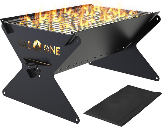 GasOne 15” Portable Charcoal Grill – Foldable BBQ Grill – Camping Grills for Backyard, Bonfire, Patio – Heavy-Duty Portable Fire Pit – Camp Cooking Gear
