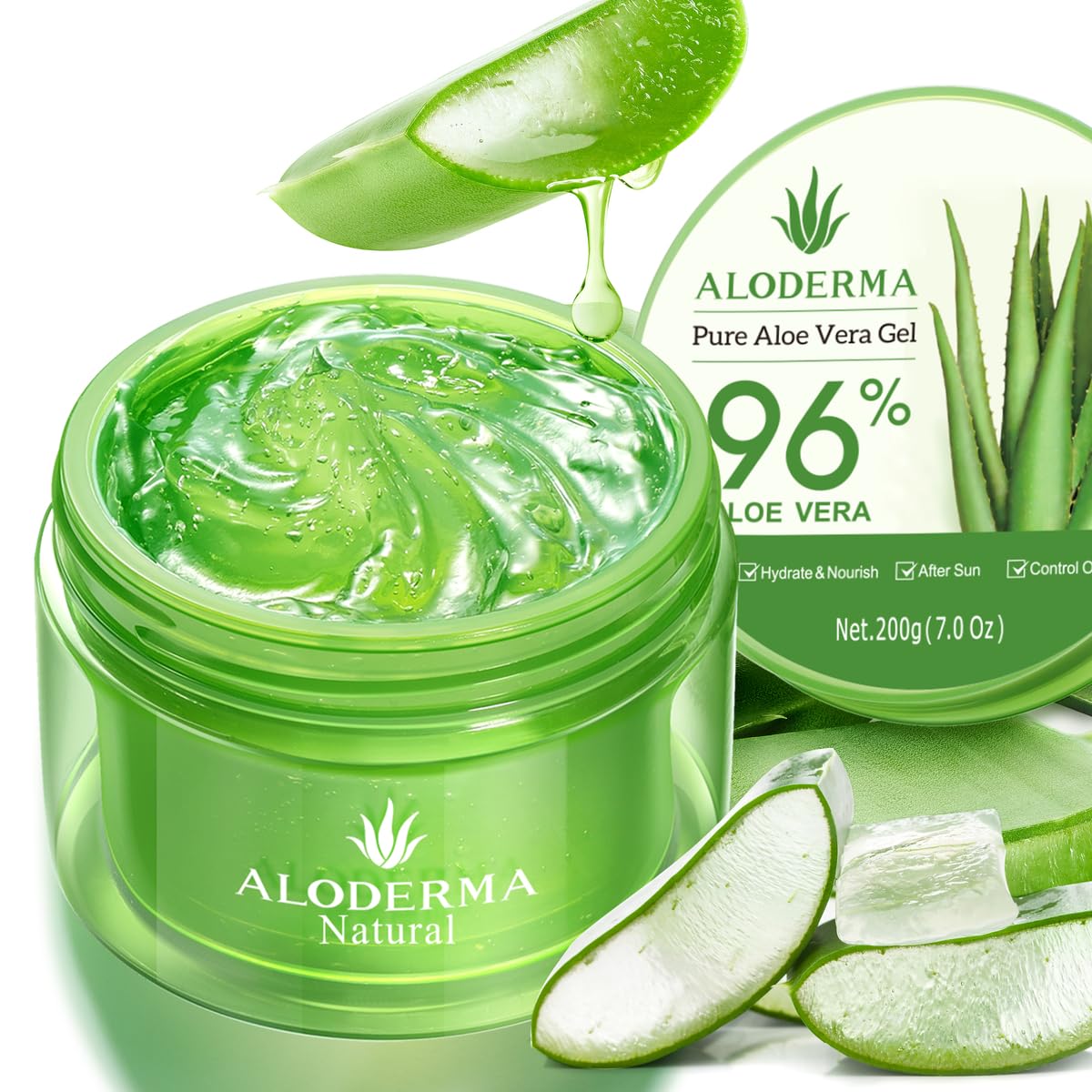 Aloderma Organic 96% Aloe Vera Gel – Hydrating Face, Body & After-Sun Care, 7oz - Cart Shape