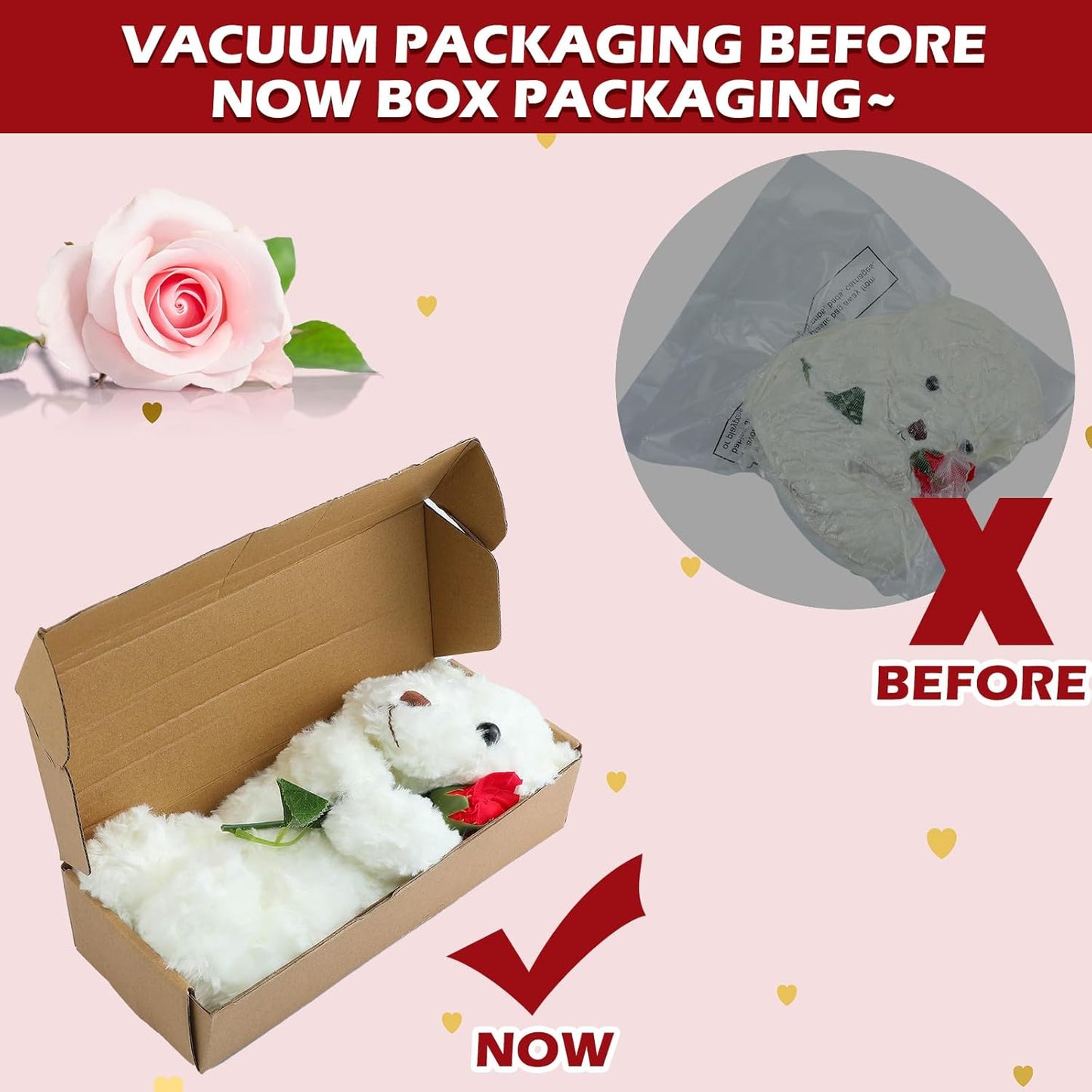 Civaner Valentine Bear Stuffed Animal Gift with Rose Funny Cute Bear Stuffed Animal Plush Gift for Valentine Mother Birthday Wedding Christmas, 11.8 Inches(Beige)