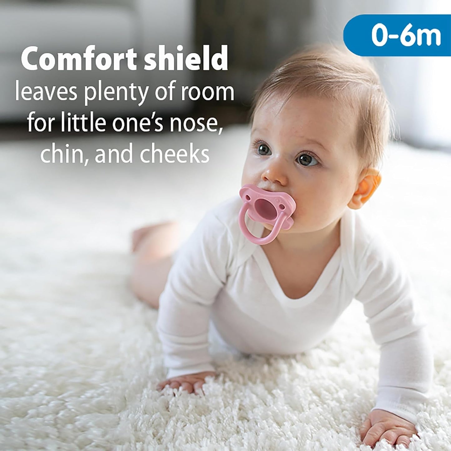 Dr. Brown's HappyPaci 100% Silicone Baby Pacifier, Contoured One-Piece Design, Light Pink/Pink/White, 0-6m, BPA-Free, 3-Pack