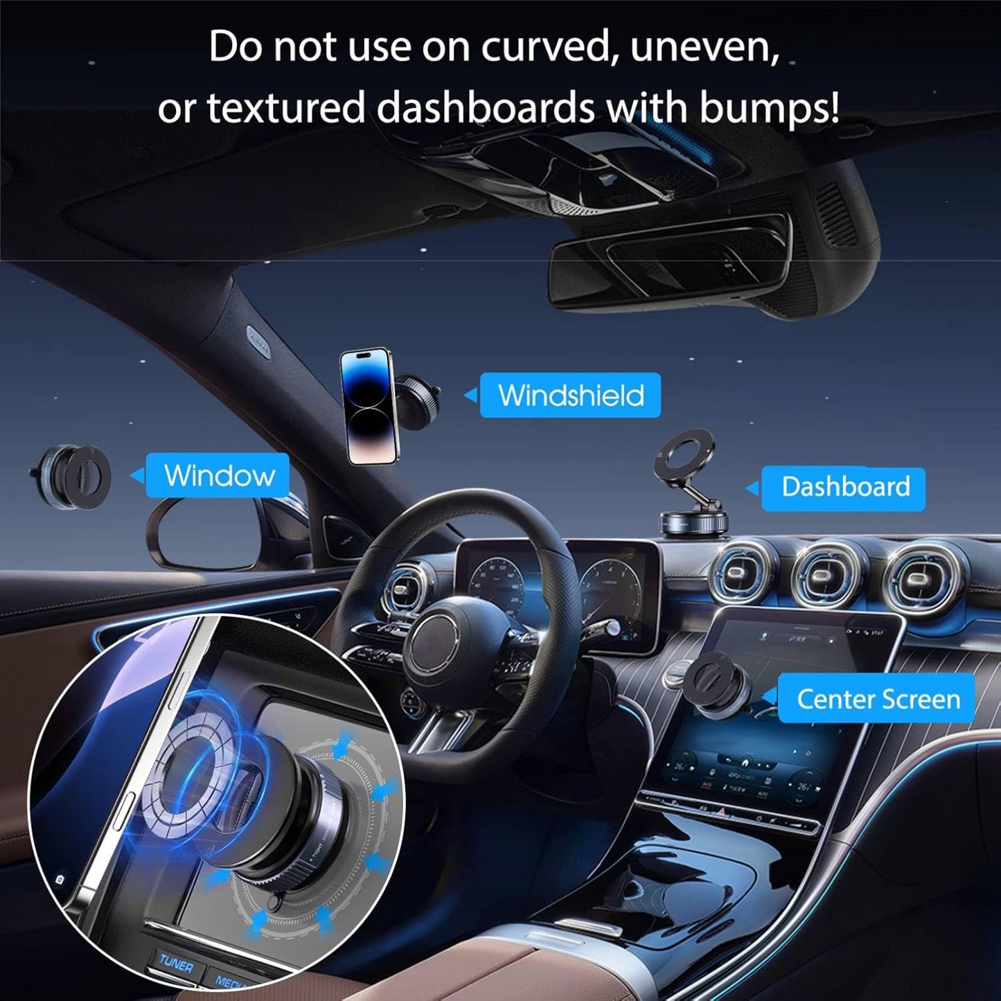 Vacuum Magnetic Suction Phone Holder, Foldable and Retractable Hands-Free Suction Cup Phone Mount for Car/Gym/Mirror/Smooth Surface, Compatible with iPhone Android and All Smartphones (Black)