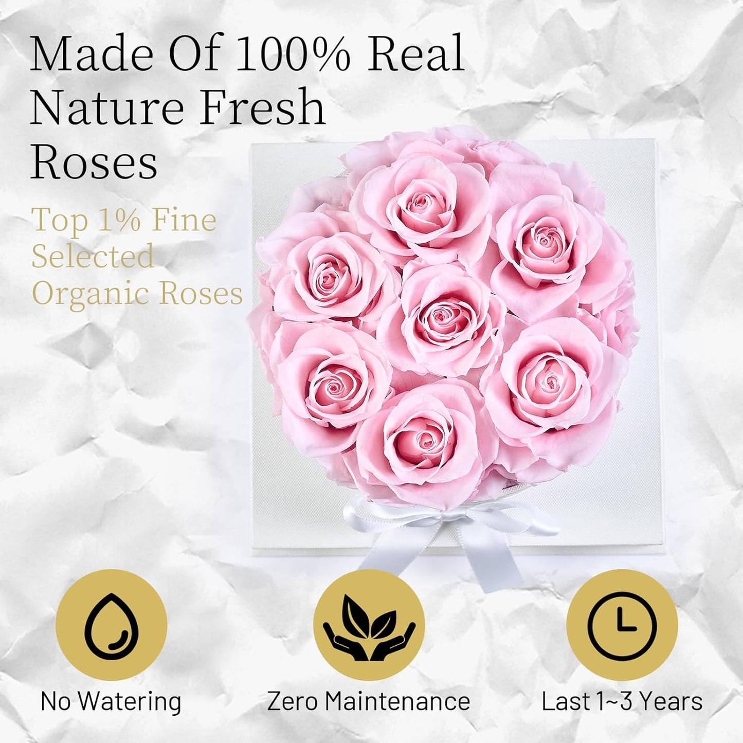 Flowers for Delivery Prime - Preserved Roses in a Box - Forever Flowers, Immortal Roses, Eternal Rose Birthday Gifts for Her, for Mom - Pink Rose