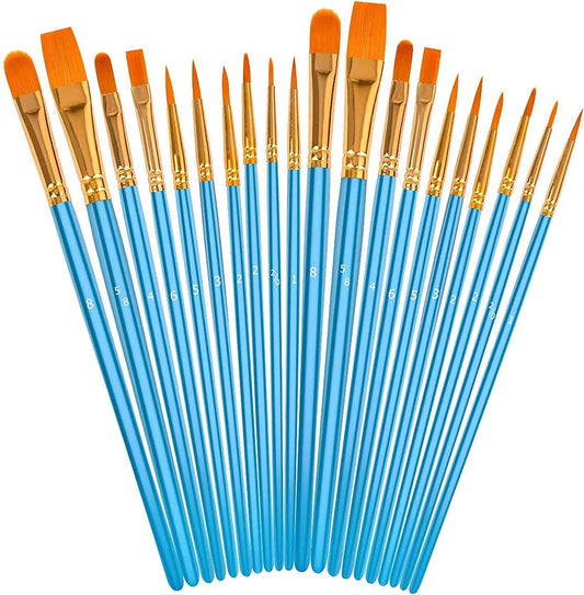 Soucolor Acrylic Paint Brushes Set, 20Pcs Round Pointed Tip Artist Paintbrushes for Acrylic Oil Watercolor Canvases Rock Body Face Nail Miniature Detailing Drawing Art Supplies