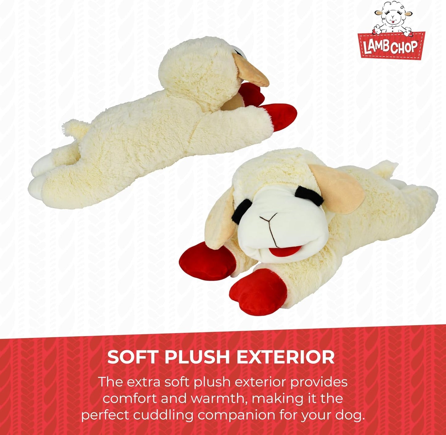 Multipet Lamb Chop Dog Plush Toy - Squeaky Toy for All Dogs - Extra Soft Plush - Stuffed Animal Dog Toy for Cuddling & Playing - Jumbo Pet Toy (24", Cream)