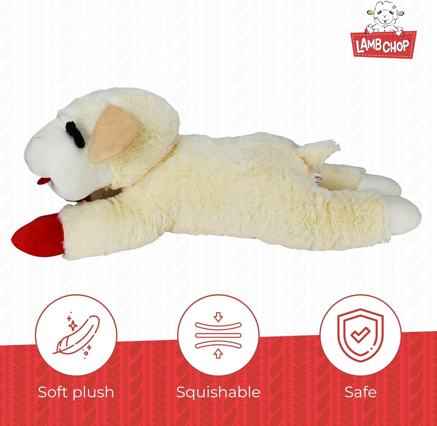 Multipet Lamb Chop Dog Plush Toy - Squeaky Toy for All Dogs - Extra Soft Plush - Stuffed Animal Dog Toy for Cuddling & Playing - Jumbo Pet Toy (24", Cream)