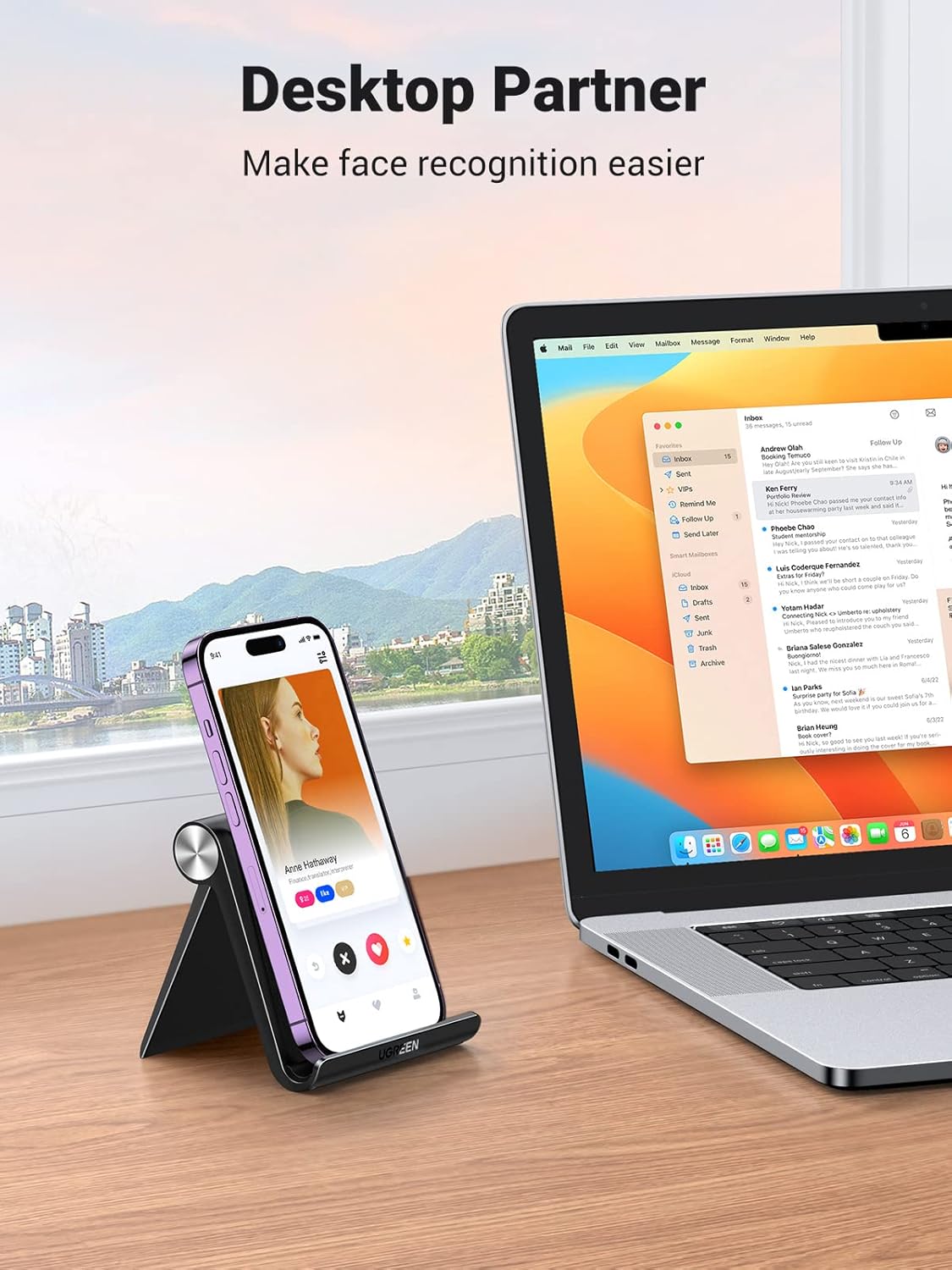 UGREEN Cell Phone Stand Holder for Desk Adjustable Compatible with iPhone 13 12 Pro Max 11 SE XS XR 8 Plus 6 7 Galaxy Note20 S20 S10 S9 S8 Foldable Black