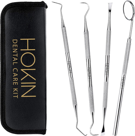 Dental Tools HOKIN Plaque Remover Teeth Cleaning Tool 4 Pcs Dental Care Kit Tooth Filling Repair Set Stainless Steel Dental Tools for Men Women Kids and Pet Care