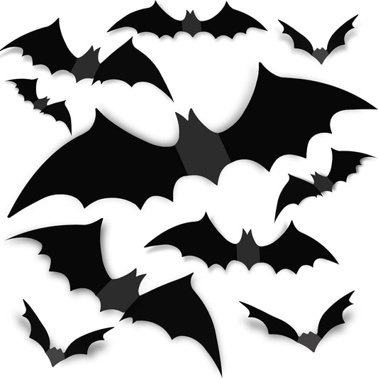 Bats Wall Decor 120PCS Halloween Decoration Bats Realistic PVC 3D Black Scary Bat Wall Stickers for Creepy Home Decor Halloween Party Decorations DIY Wall Decal Bathroom Indoor Halloween Decor