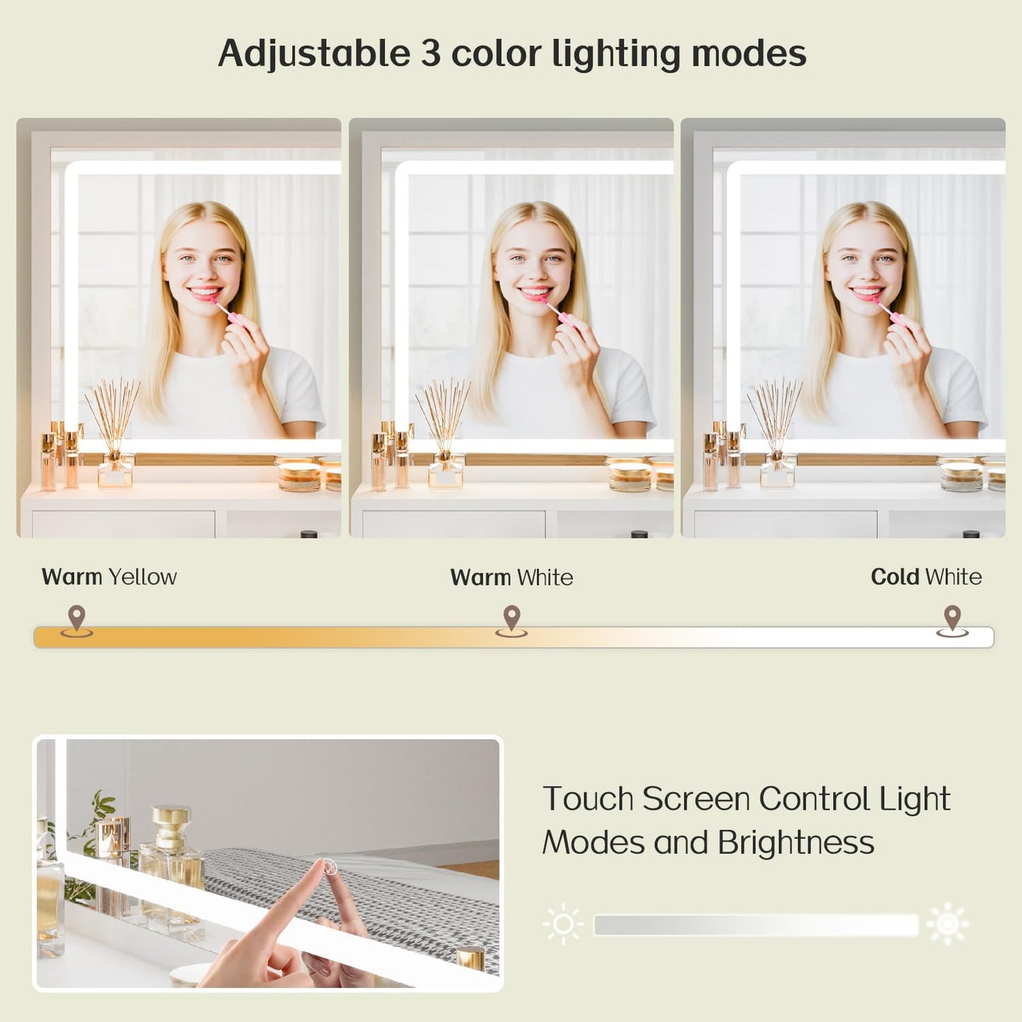 Haewon Vanity Desk with Mirror and LED Lights, White Makeup Vanity with Power Outlet, Storage Drawers and Chair, Dressing Table Set for Bedroom Dressing Room