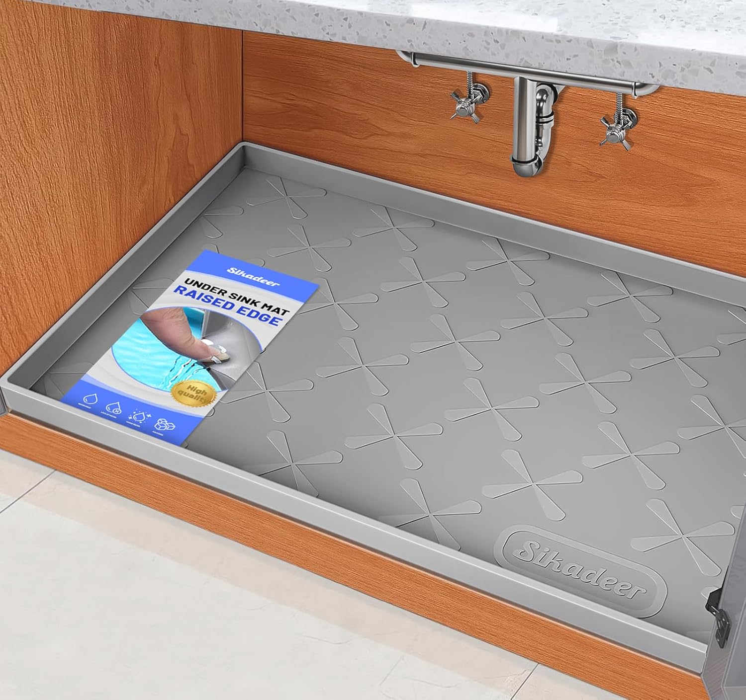 SIKADEER 34" x 22" Under Sink Mat Waterproof, Silicone Mat Kitchen Drawer Shelf and Cabinet Liner, Sink Protector for Kitchen Organizers and Storage, Boot Tray Pet Food Mats