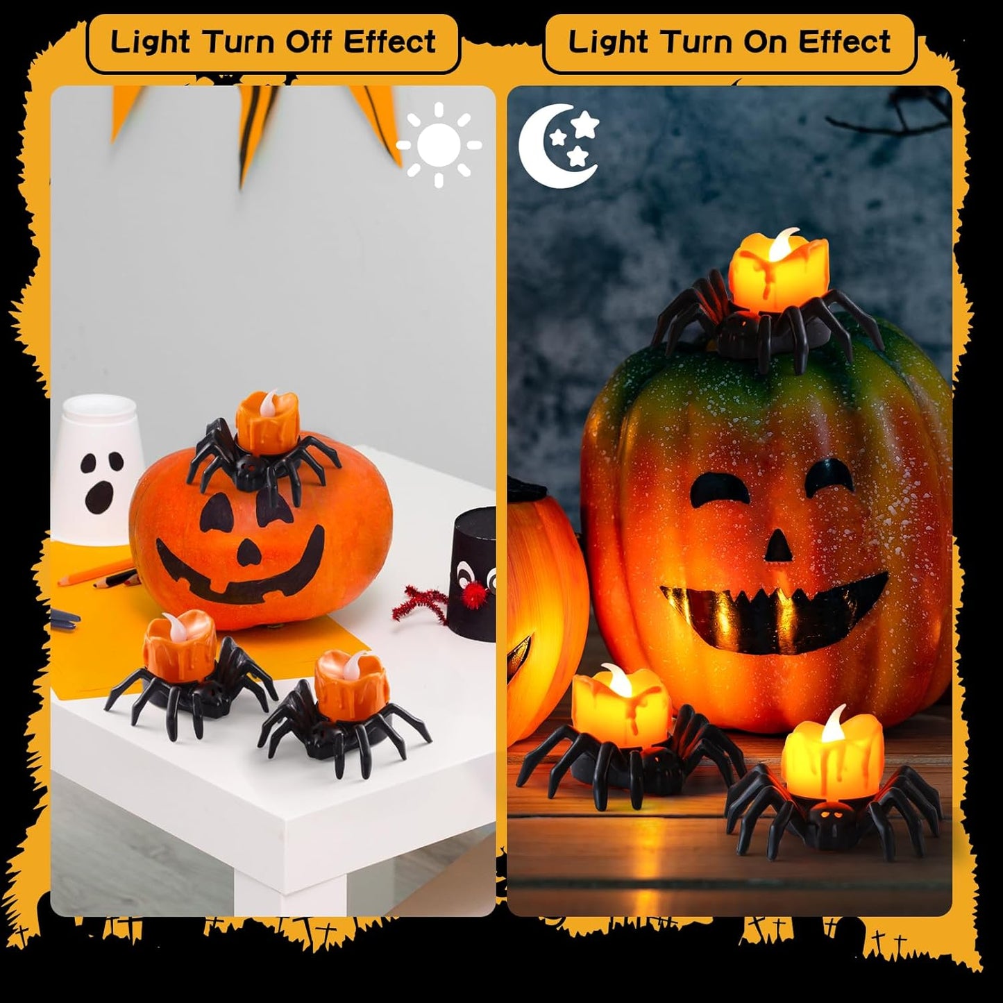 12 Packs Halloween Spider Lights,Bright Novelty LED Flameless Spider Candle Tea Lights,Battery Operated Orange Halloween Decor Lights for Halloween Holiday Party Home Spooky Decor