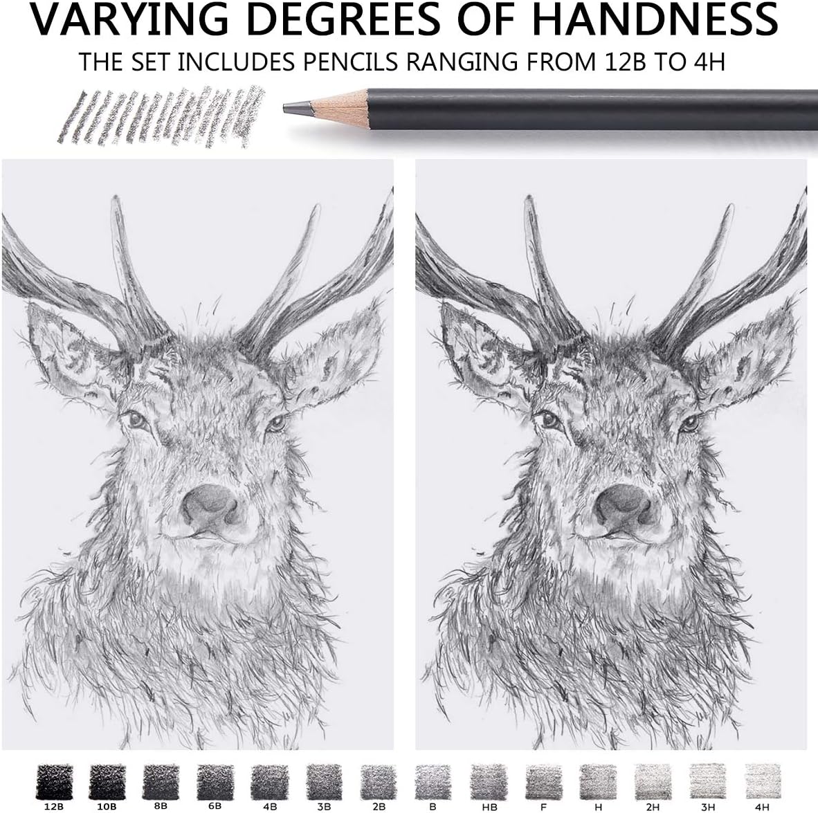 MARKART Professional Drawing Sketching Pencil Set - 14 Pieces,Graphite,(12B - 4H), Ideal for Drawing Art, Sketching, Shading, Artist Pencils for Beginners & Pro Artists