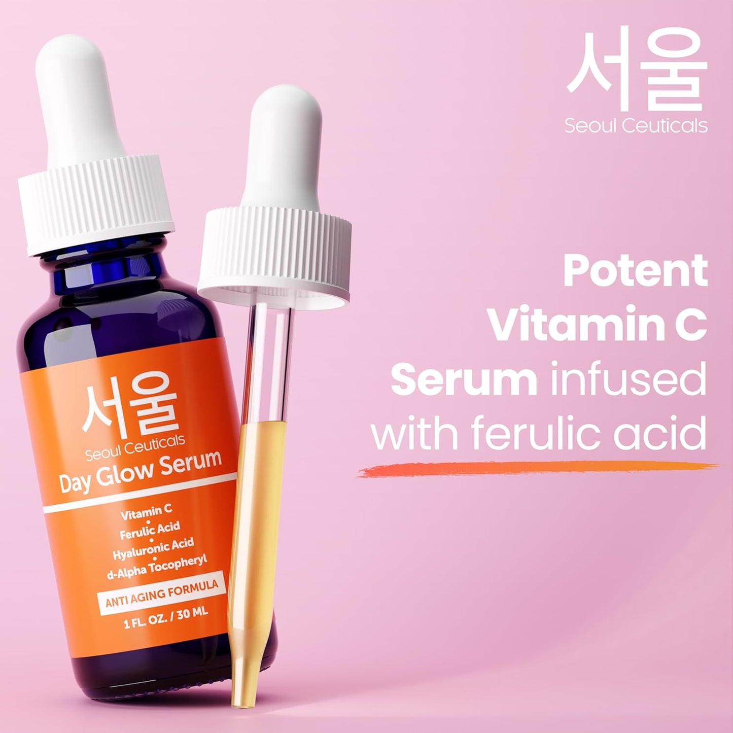 SeoulCeuticals 20% Vitamin C & Hyaluronic Acid Serum - Anti-Aging & Wrinkle 1oz - Cart Shape