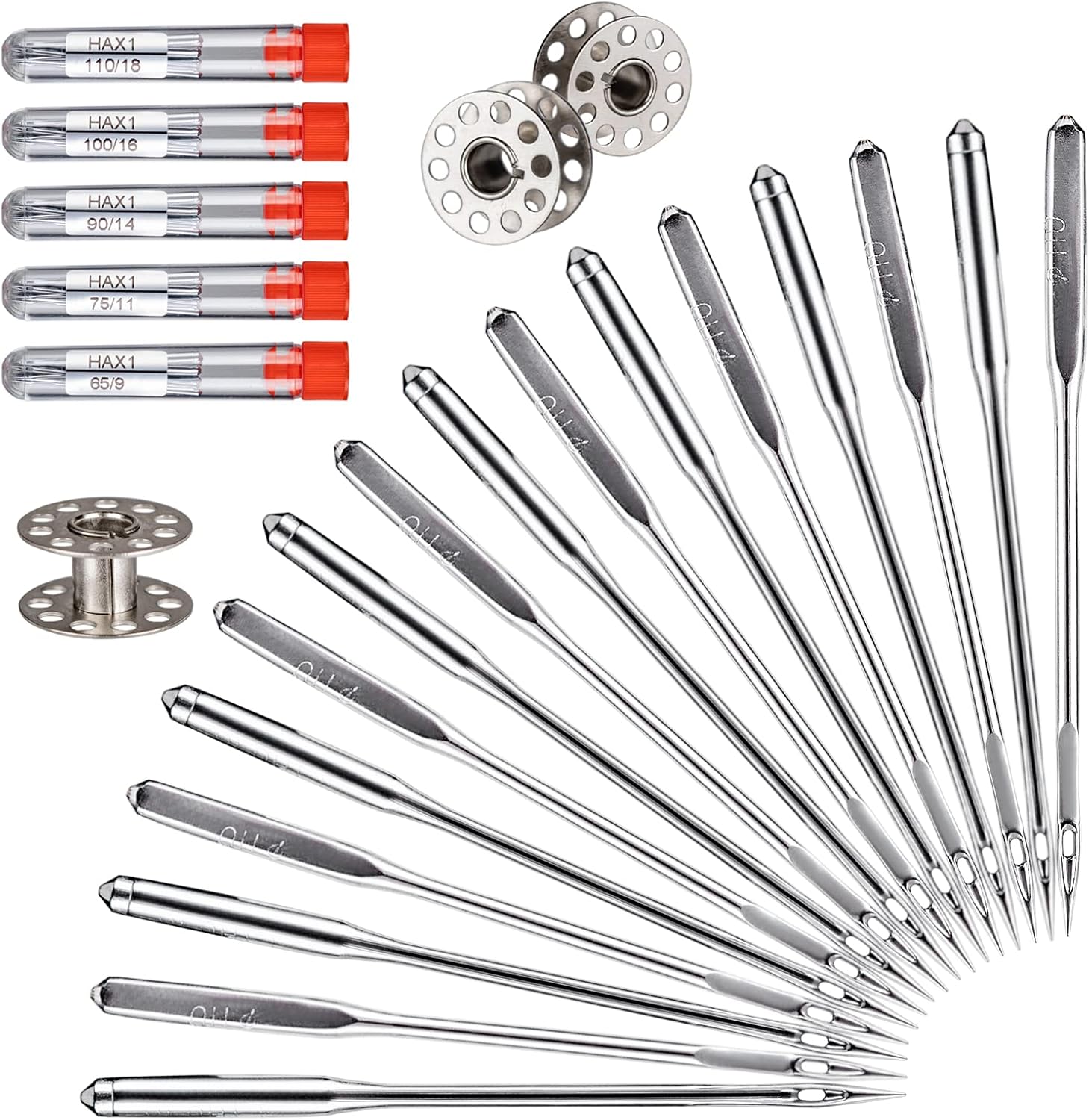 Sewing Machine Needles, 50 PCS Universal Sewing Machine Needle, Compatible with Singer, Brother, Janome, Varmax, Sizes HAX1 65/9, 75/11, 90/14, 100/16, 110/18 (50 PCS)