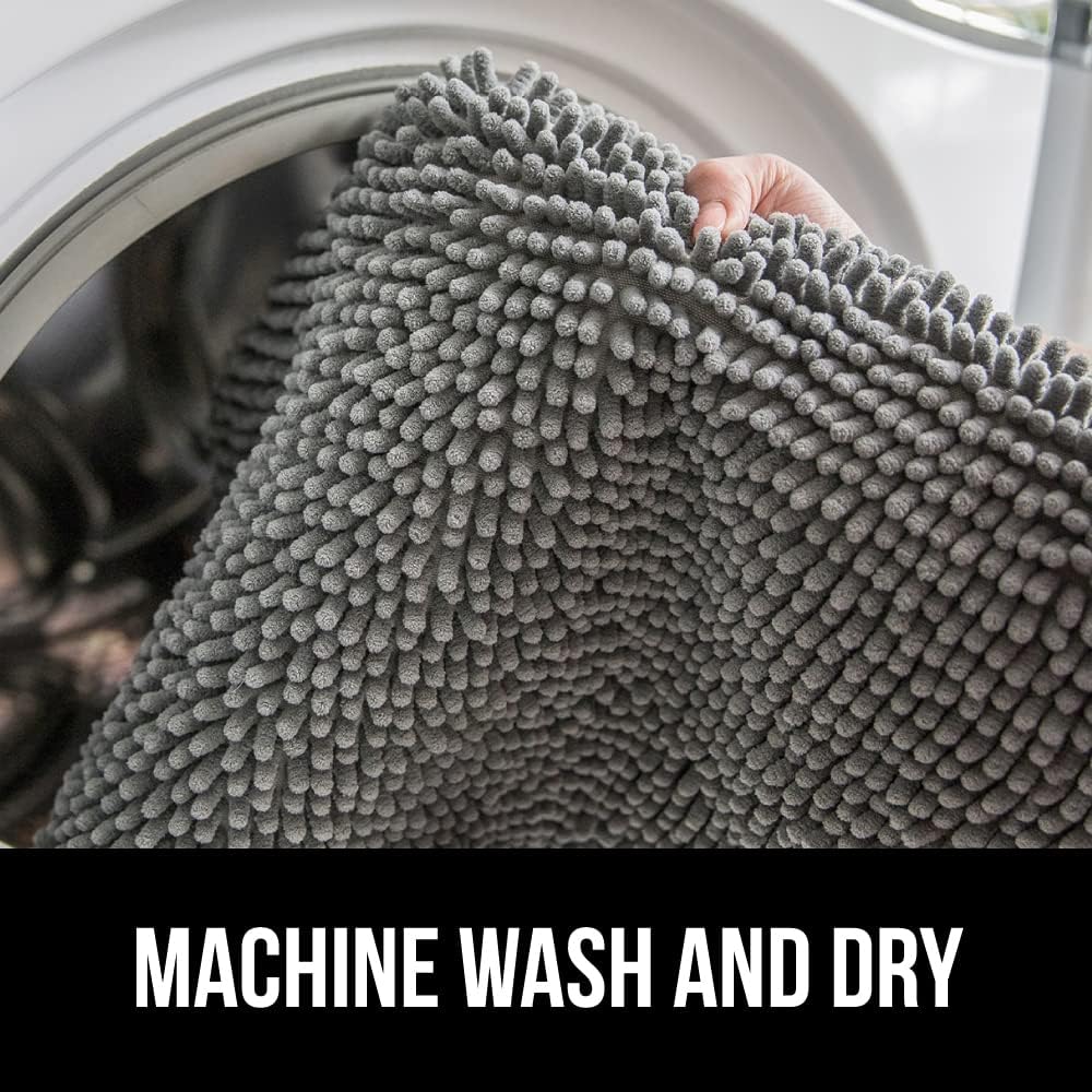 GORILLA GRIP Bath Rug Mat, Thick Soft Absorbent Chenille, Quick Dry Microfiber Mats, Rubber Backing Washable Shower Floor Rugs, Bathmat Runner, US Designed Bathroom Home Decor Accessories 24x17, Grey