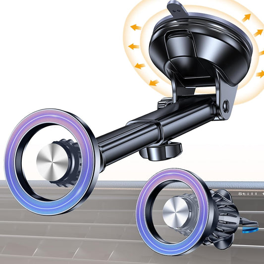 Coolpow for MagSafe Car Mount Windshield+Vent+Dash Magnetic Phone Holder for Car Phone Holder Mount Cell Phone Holders for Your Car Accessories Suction Cup Stand for Garmin GPS for iPhone 17 16 15 14