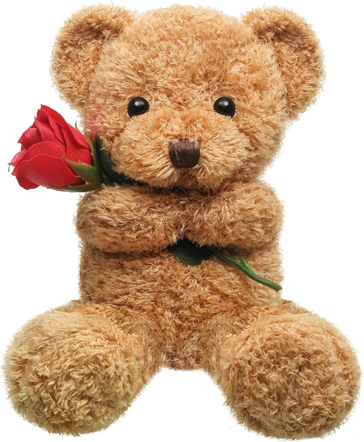 Civaner Valentine Bear Stuffed Animal Gift with Rose Funny Cute Bear Stuffed Animal Plush Gift for Valentine Mother Birthday Wedding Christmas, 11.8 Inches(Beige)
