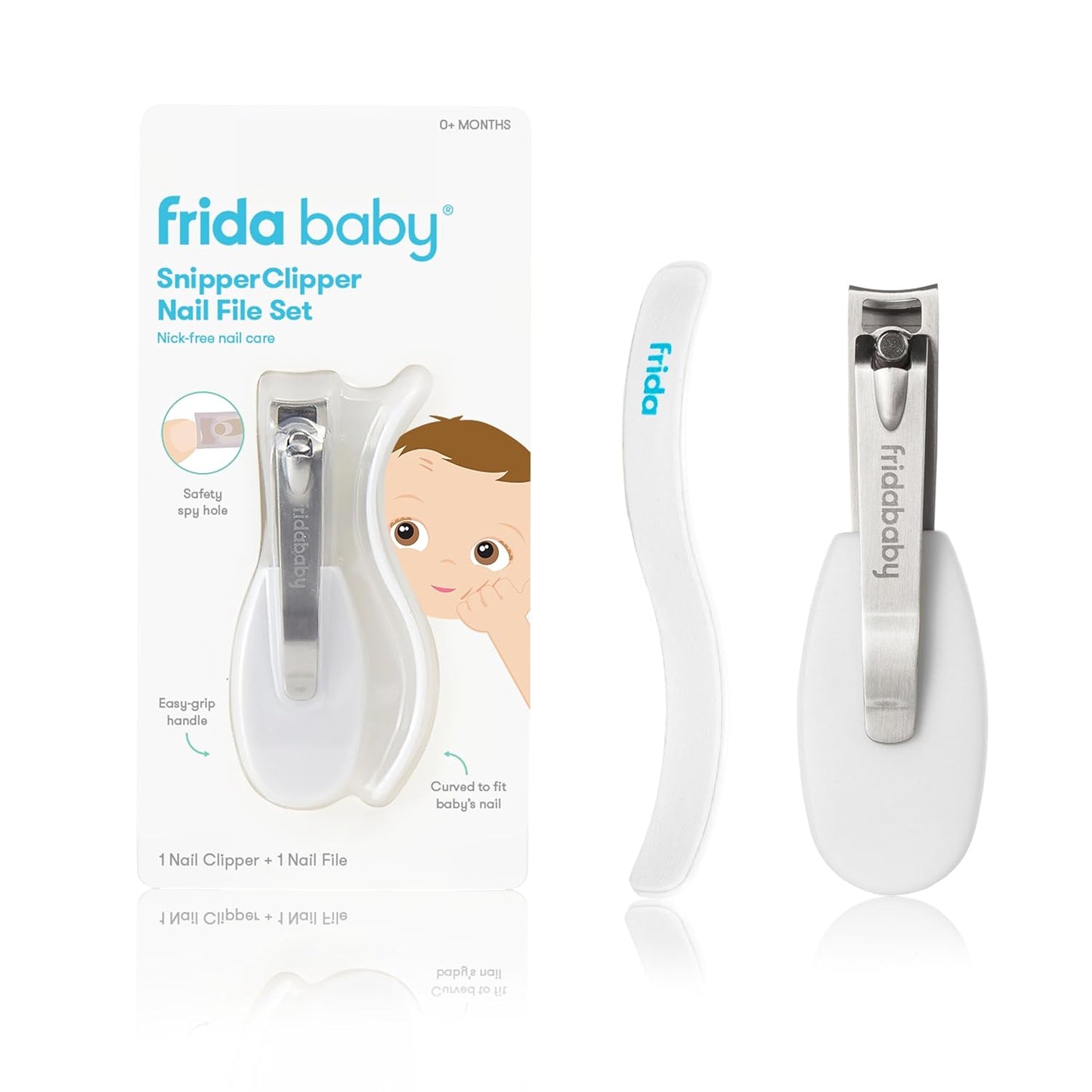 Frida Baby NailFrida Baby Nail Clippers & Nail File & Buffer for Newborns and Up, Safety Spyhole, Nickel Free, Curved Clipper to Fit Babies Nails