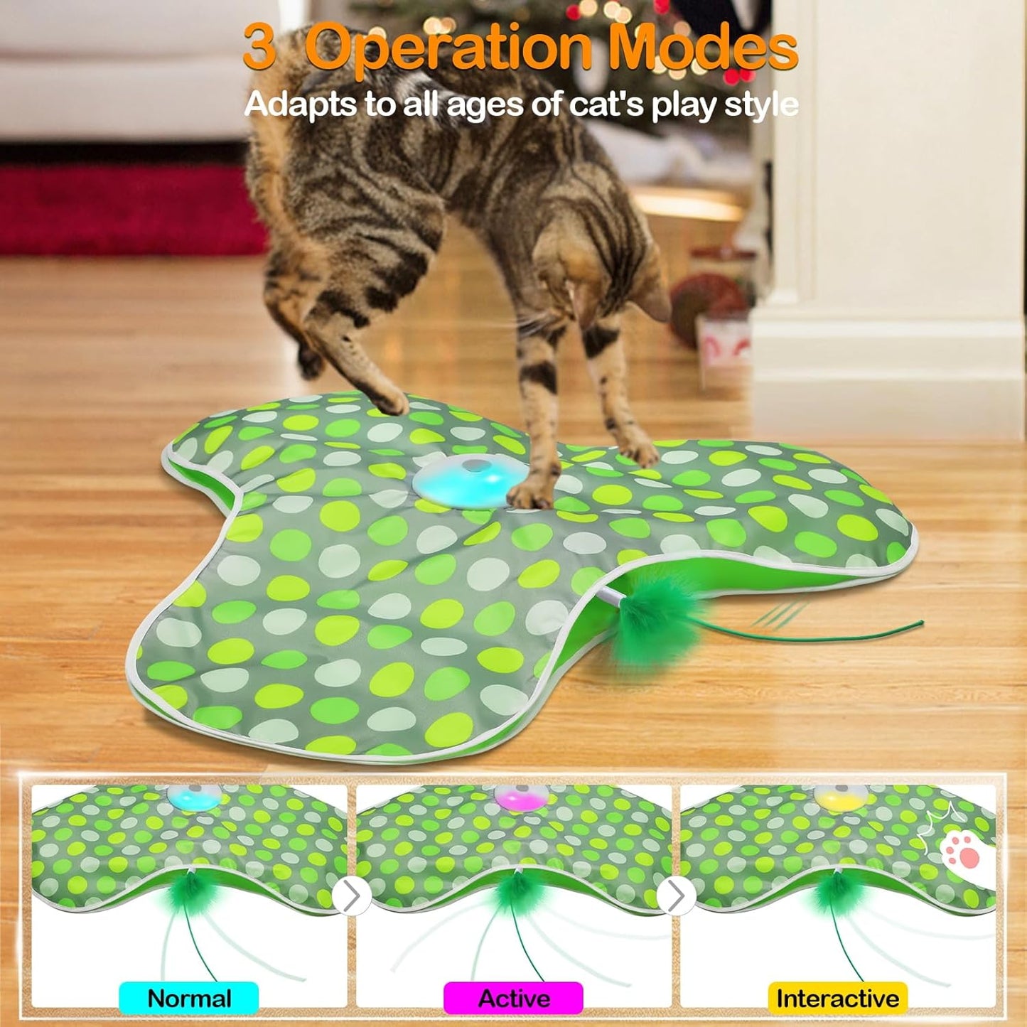 Interactive Cat Toys Rechargeable,Moving Concealed Feathers,Real Mouse Squeaky,Touch Activated Cat Kitten Toy Exercise Toys for Indoor Bored Adult Cats