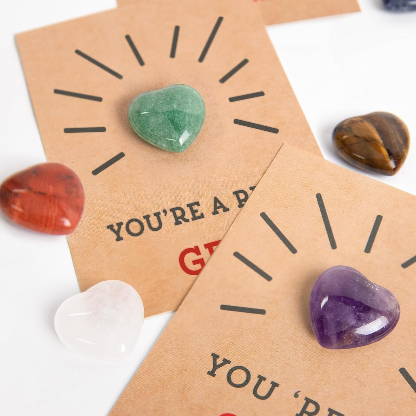 ORIENTAL CHERRY Valentines Day Gifts for Kids - 24 Pack Valentines Cards with Heart-Shape Gems - Valentine Crystals Rock Gift Exchange for Boys Girls Toddlers Class Classroom School Party Favor