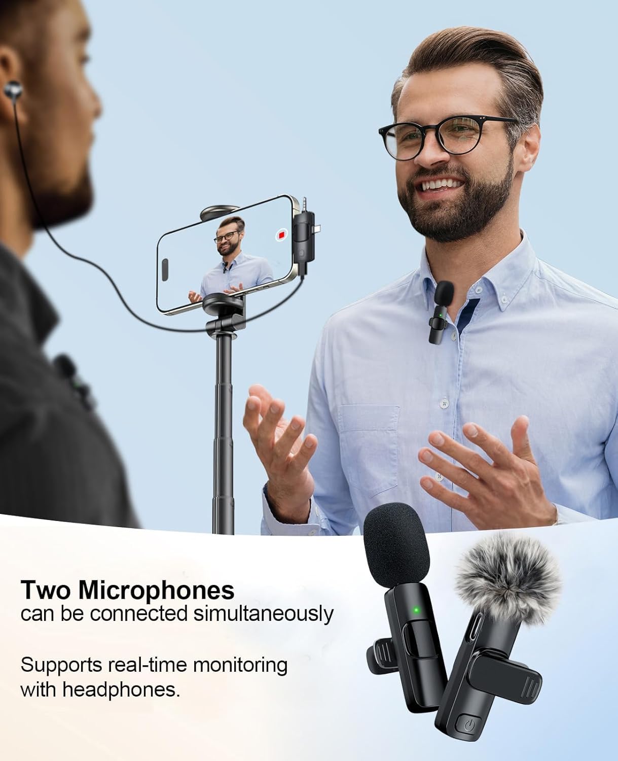 3-in-1 Mini Microphone for iPhone: Wireless Lavalier Microphones for iOS/Android/Camera - Noise Reduction Lapel Mic forLive Stream - HiDefSound for Video Mavericks - Texture Black