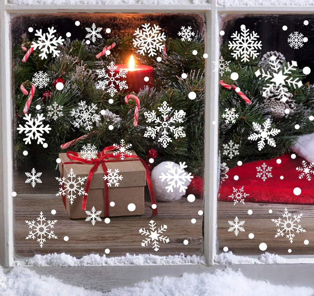 449PCS+ Christmas White Snowflakes Window Clings Decal Stickers Ornaments for Winter New Year Xmas Party Supplies Frozen Wonderland Decorations (10 Sheets)