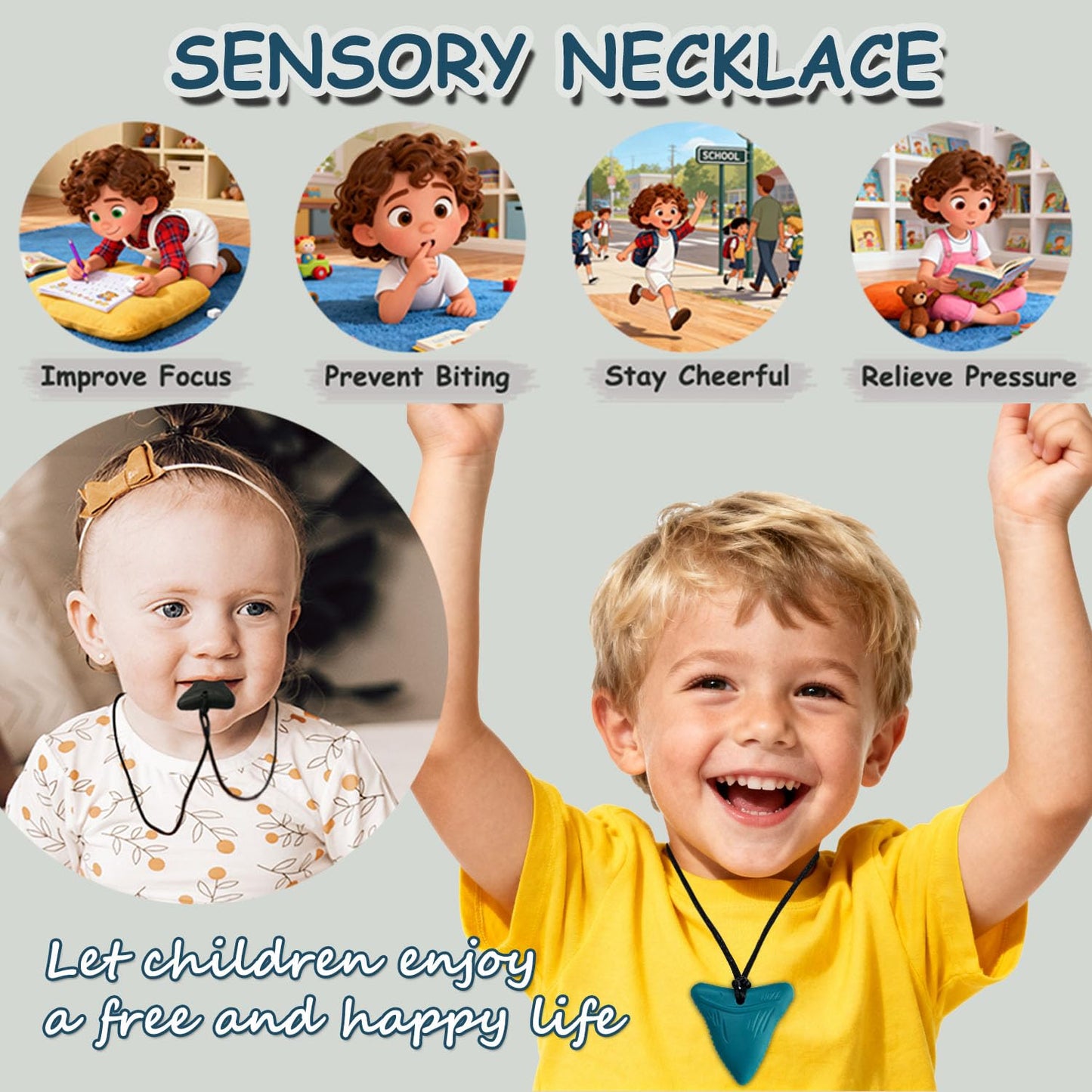 Chew Necklaces for Sensory Kids, 6 Pack Chewy Necklace Sensory Toys for Autism, ADHD, Anxiety or Other Special Needs- Reduces Chewing Fidgeting for Boys Girls Adults Chewer