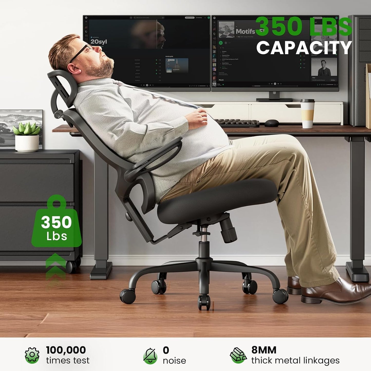 Ergonomic Office Chair Big and Tall - 6'5" Tall Max, 350Lbs Capacity Computer Desk Chairs Over 10 Hours Comfortable, with Adjustable Mesh High Back, Lumbar Support, 3D Headrest, Flip-up Arms