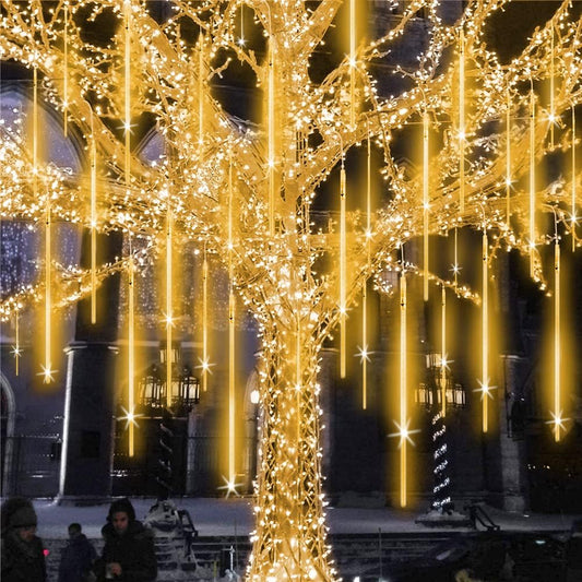 Meteor Shower Lights Outdoor Christmas Light UL Certified 20 Inch 20 Tubes 1080 LED Falling Rain Drop Lamp Snowfall Icicle Cascading String Lights for Xmas Holiday Tree Garden Decor, Warm White