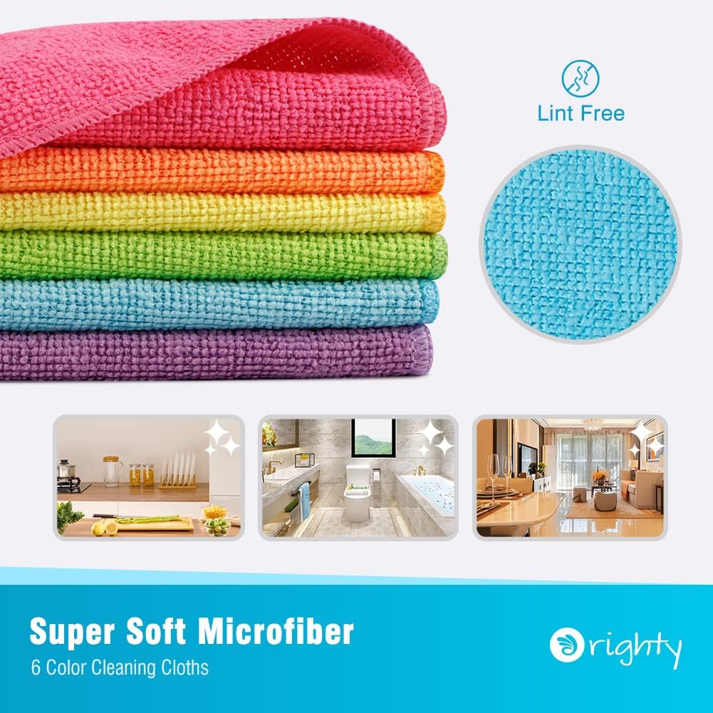 Orighty Microfiber Cleaning Cloth Pack of 12, Highly Absorbent Cleaning Supplies, Lint Free Cloths for Multiple-use, Powerful Dust Removal Clean Rags for House, Kitchen, Car Care(12x12 inch)