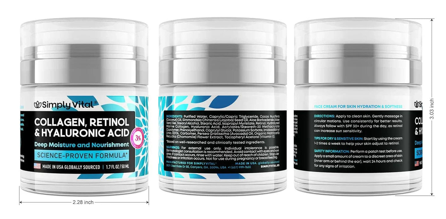 SimplyVital Anti-Aging Collagen, Retinol & Hyaluronic Face Cream – 1.7 fl.oz. - Cart Shape