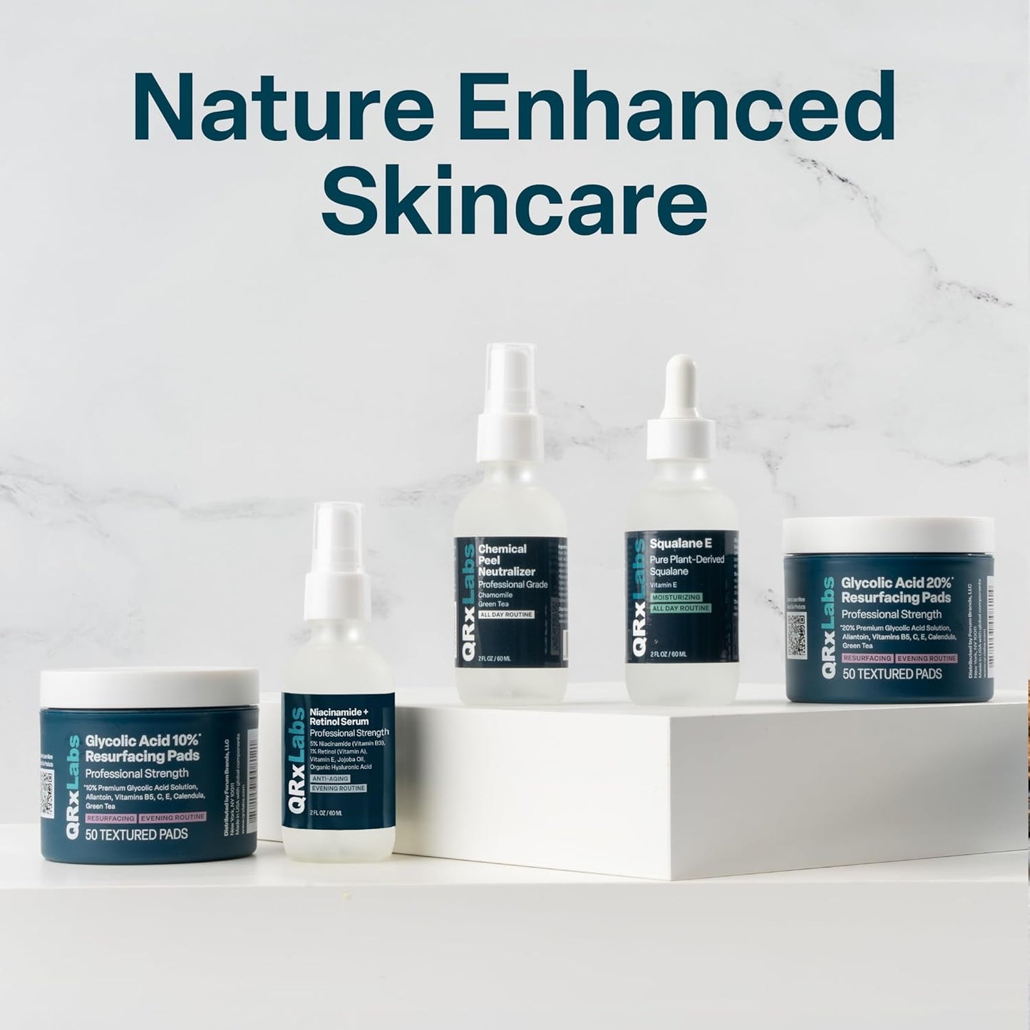 QRxLabs Salicylic & Glycolic Acid Pads (2% Salicylic & 10% Glycolic) - 50 Count Jar - Exfoliating Pads for Acne & Bacne Treatment with Vitamins B5, C & E & Calendula & Green Tea