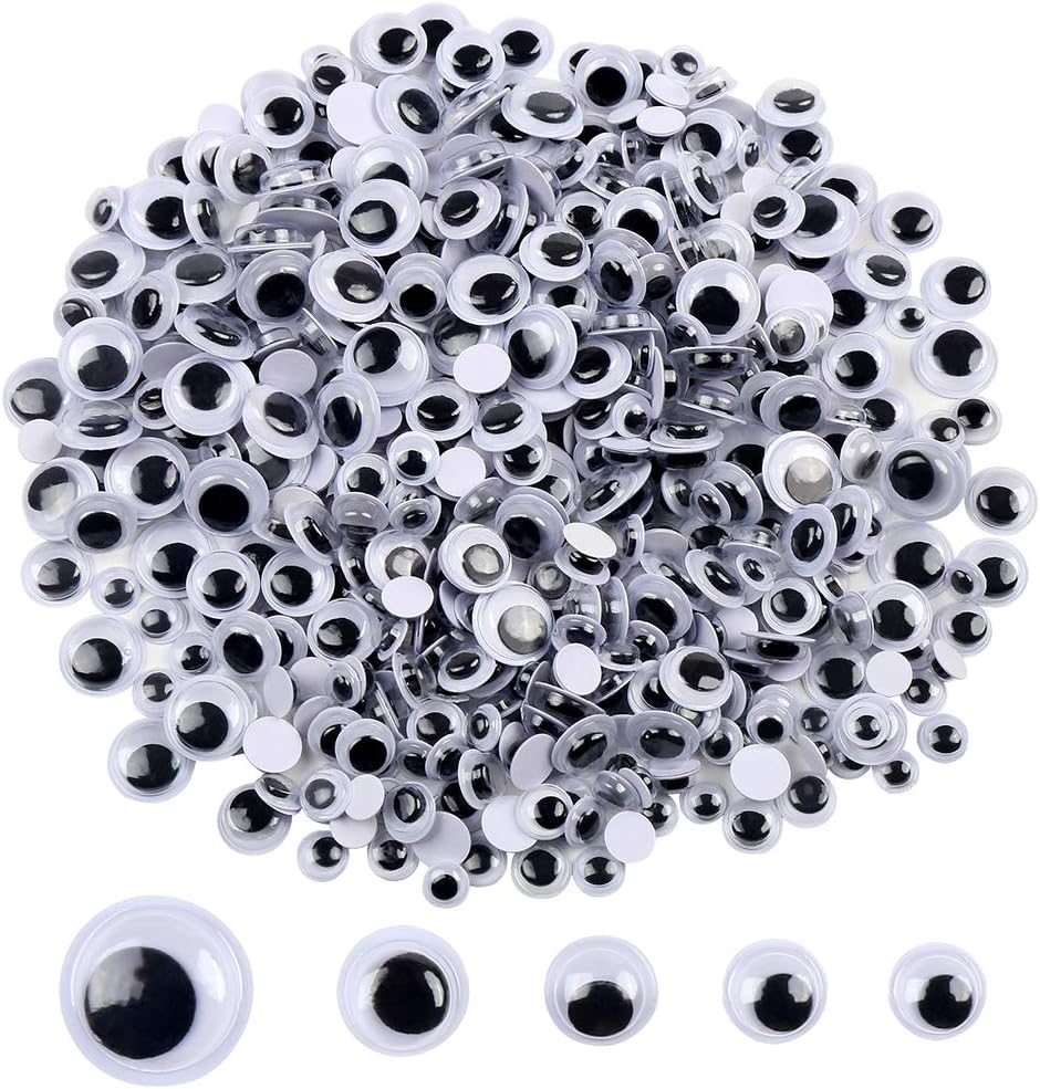 DECORA 500 Pieces 6mm -12mm Black Wiggle Googly Eyes with Self-Adhesive for Crafts Decorations