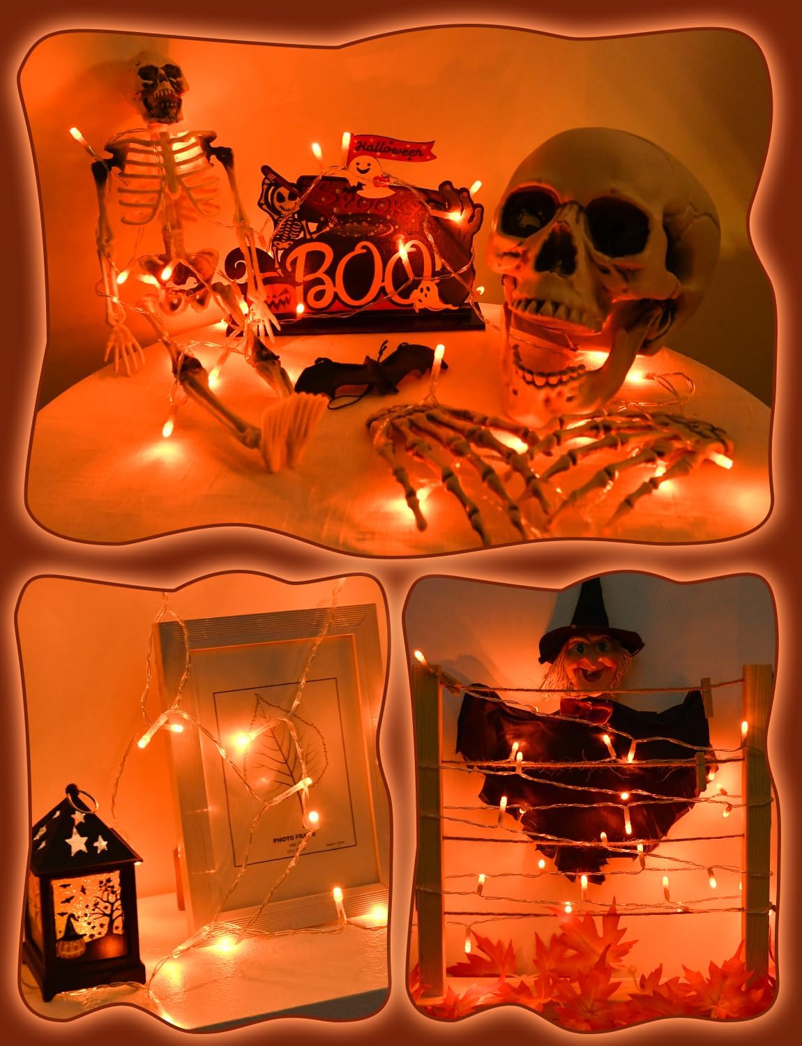 Halloween String Lights Battery Operated With Timer - 9.8ft 30LED Orange Waterproof Lights for Outside Decorations, Party, Yard, Pathway, Indoor and Outdoor