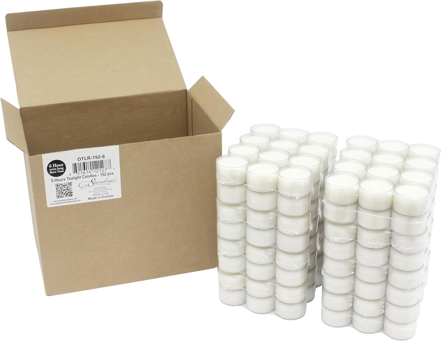 Stonebriar 96 Count White Unscented Smokeless Long Burning Clear Cup Tea Light Candles with 6 to 7 Hour Burn Time