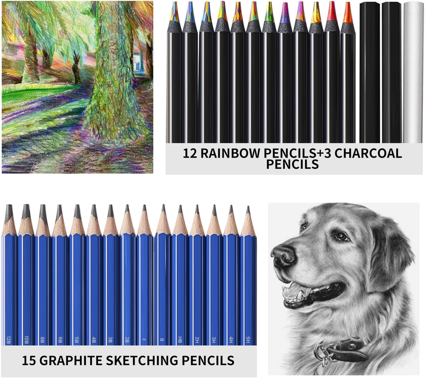PRINA 81 Drawing Set Sketching Kit, Pro Sketch Pencils Art Supplies with Rainbow, Colored, Graphite, Watercolor, Metallic, Charcoal Pencil, Sketchbook, Coloring Book, Gift Case for Artists Adults Kids