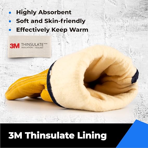toolant Winter Leather Work Gloves, Warm 3M Thinsulate Lining for Cold Weather Work, Thermal Insulated Gloves