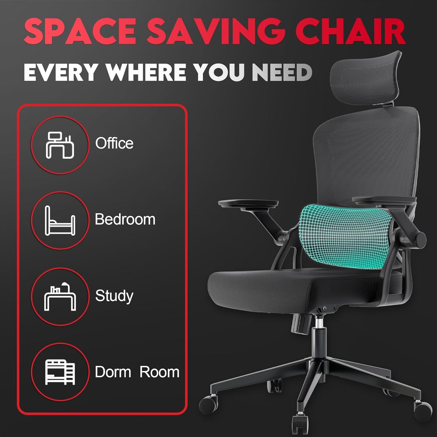 Big and Tall Ergonomic Office Chair - 400LB Comfy Desk Chairs with Headrest and Back Support, Heavy Duty Mesh Computer Chairs with Wheels and Arms for Home Office, Study, Bedroom and Dorm