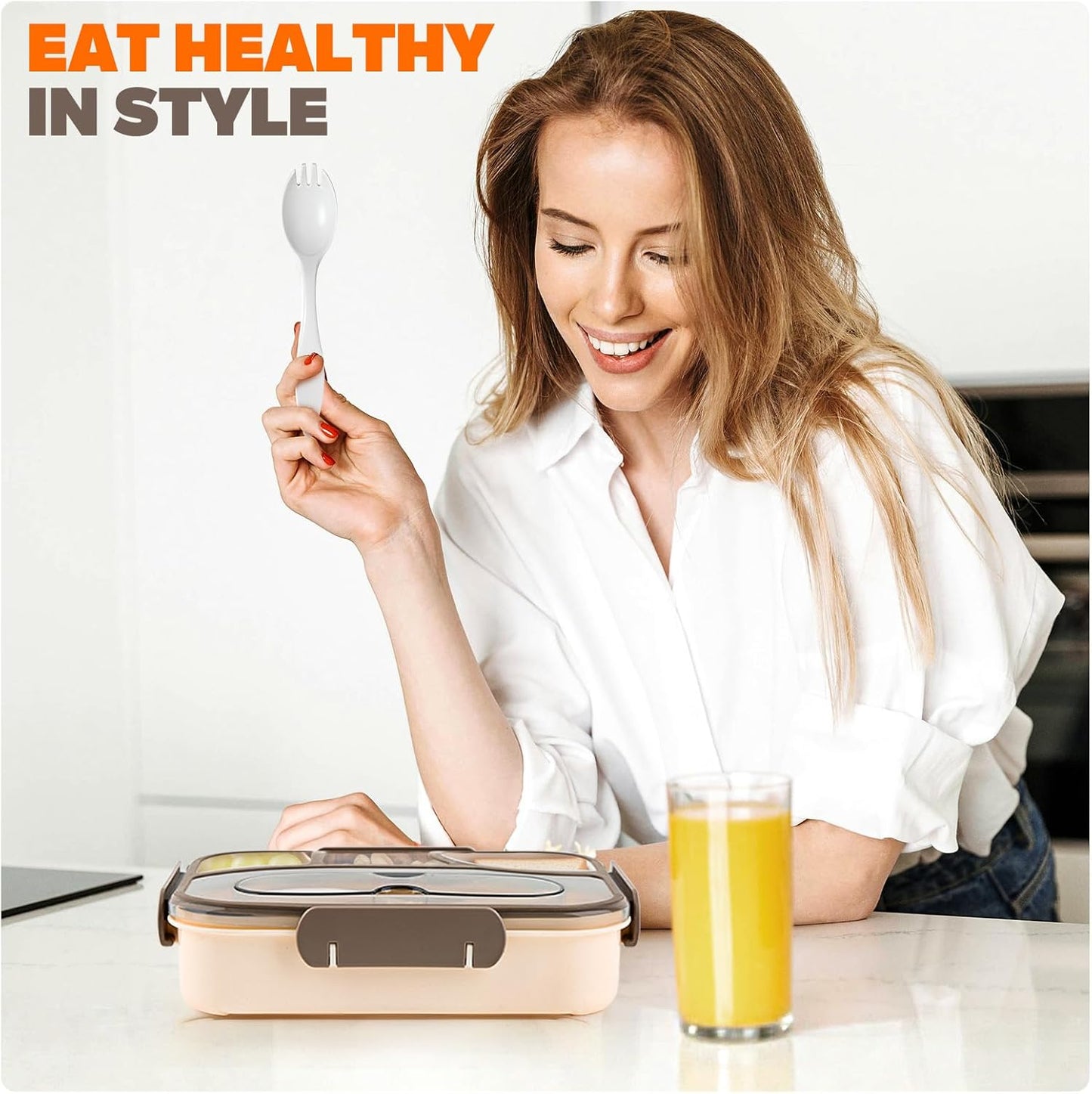 EASYFUN Bento Box Adult, Lunch Box Kids, 4-Compartment Lunch Containers, Drop-Proof, Dishwasher Safe & Made with BPA-Free Materials(Khaki)