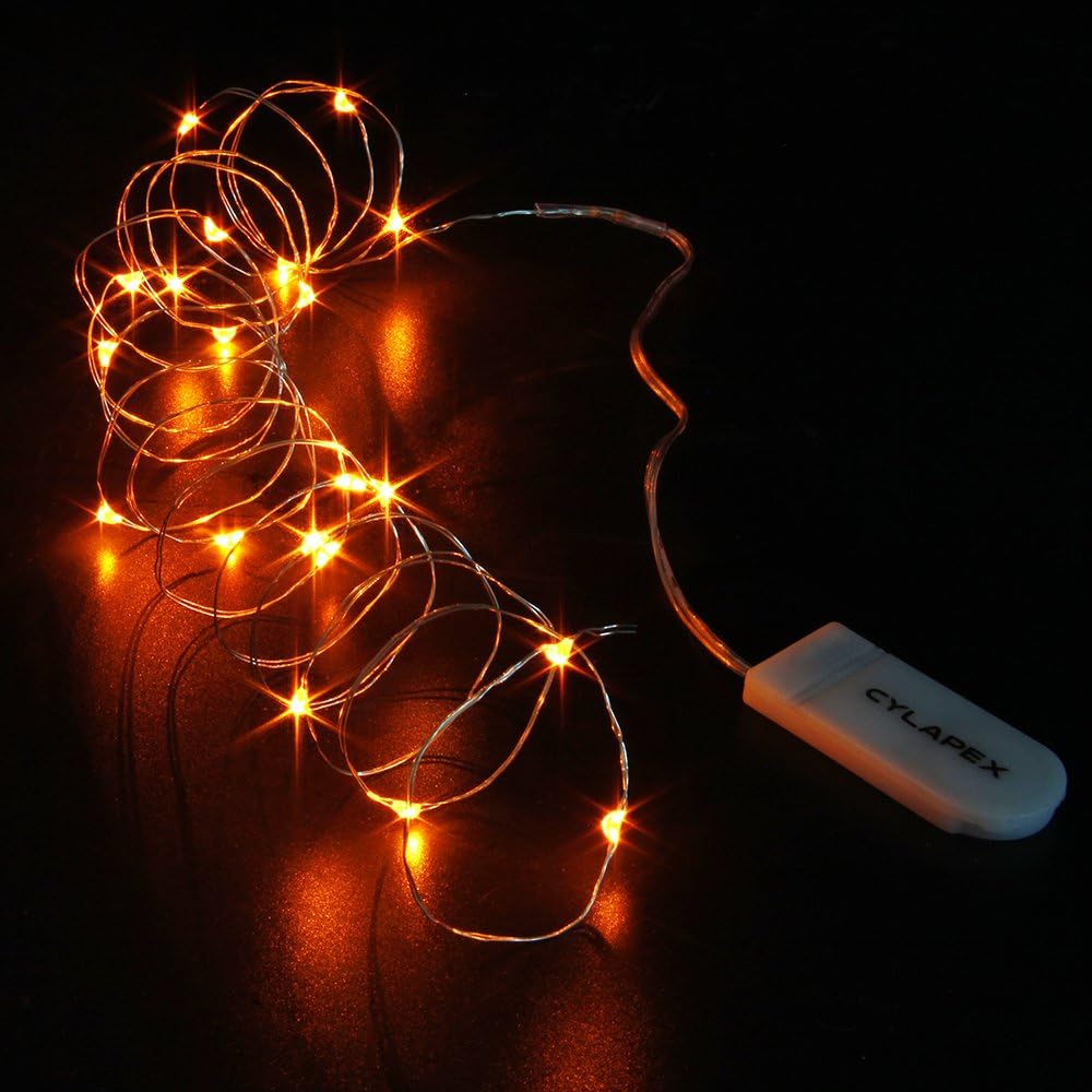 CYLAPEX 6 Pack Orange Fairy Lights String Battery Operated Fairy Lights Firefly Lights LED Starry String Lights 3.3ft 20 LEDs Silvery Copper Wire for Hallowen Christmas Decor Costume Wedding Party