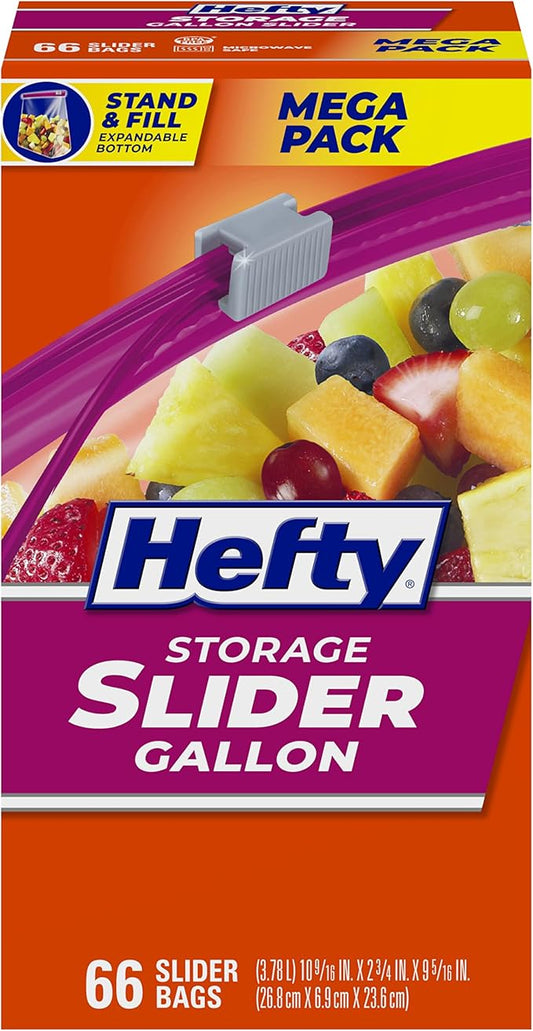 Hefty Slider Kitchen Storage Bags, Gallon Size, 66 Count