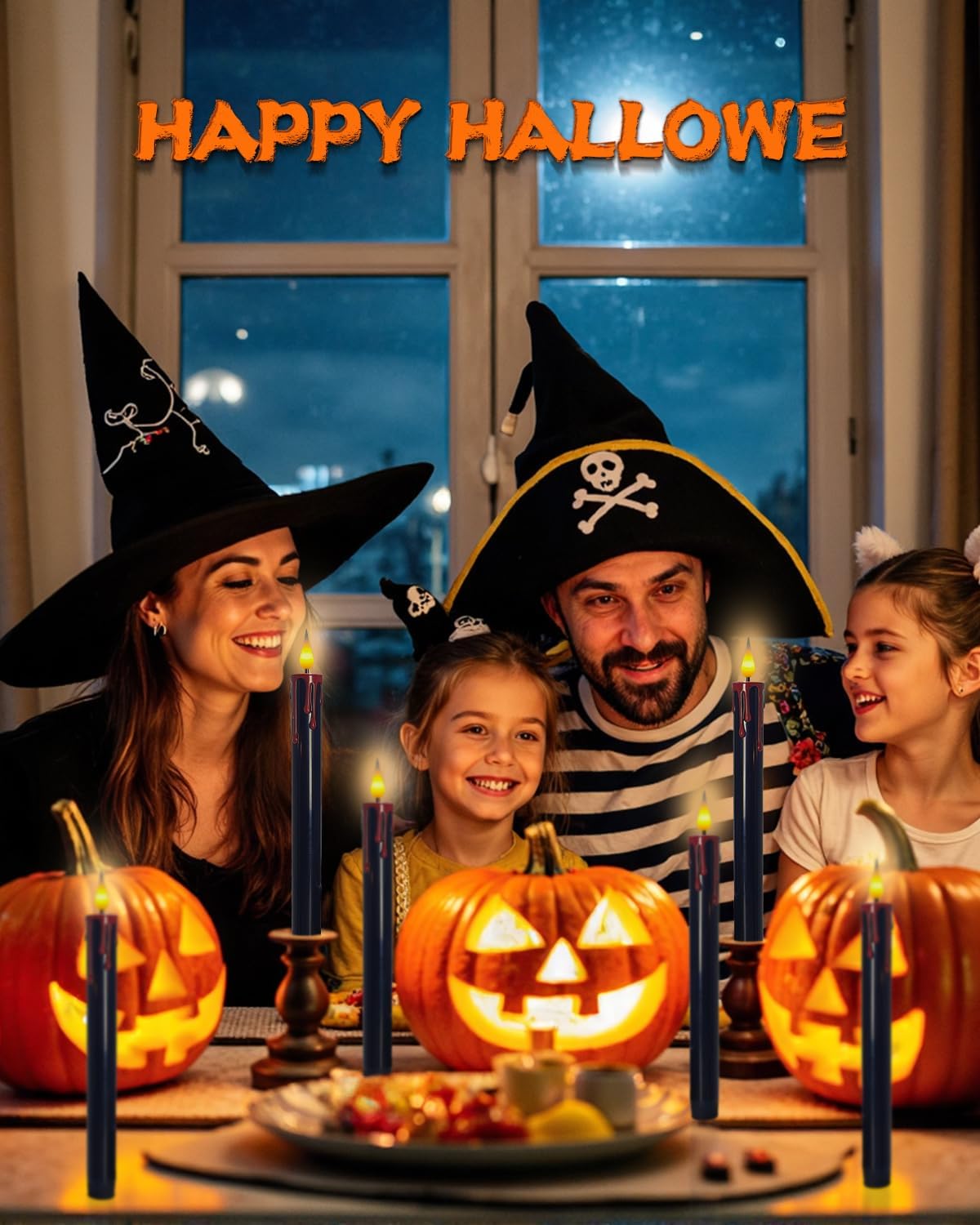 Flameless Bleeding Candles – 6 Pack, Black LED Taper Candles with Red Dripping Wax Effect, 0.8 x 9.9 Inches, Includes 2 Remotes – Creepy Halloween Decor for Haunted Houses & Horror Parties