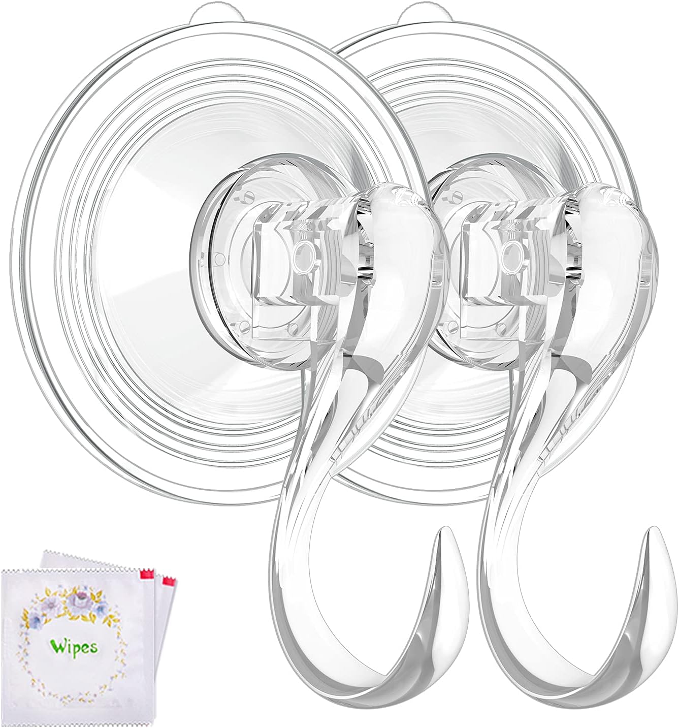 VIS'V Wreath Hanger, Large Suction Cup Wreath Hooks with Wipes, Heavy Duty, 22 LB Capacity, Removable and Reusable, Clear, 2 Pcs
