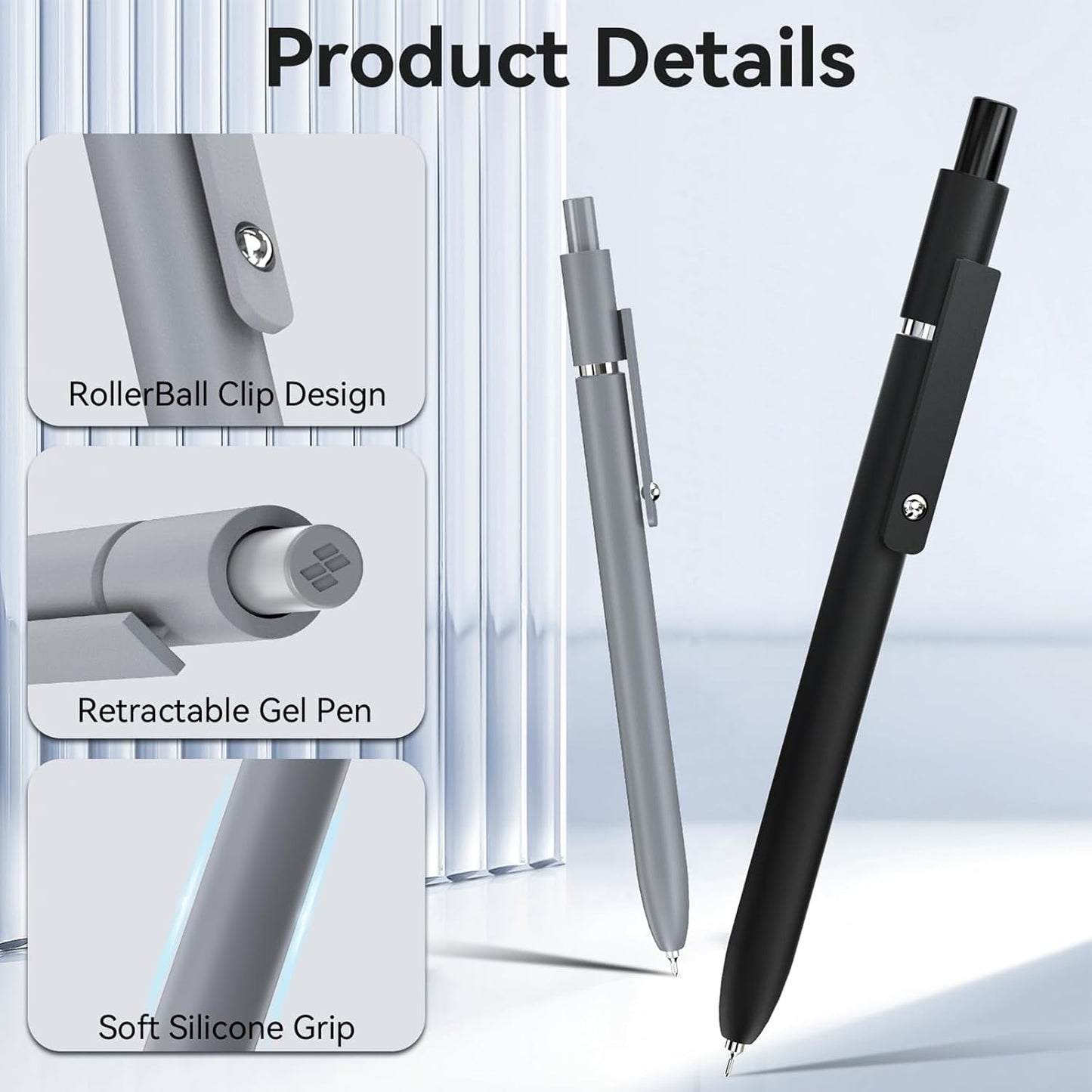 Gel Pens, 6 Pcs 0.5mm Fine Point Black Ink Pen With Smooth Writing, Office Desk Accessories, School Supplies Gifts for Men Women, Quick Dry Pens Ballpoint For Journaling, Black/Gray/White